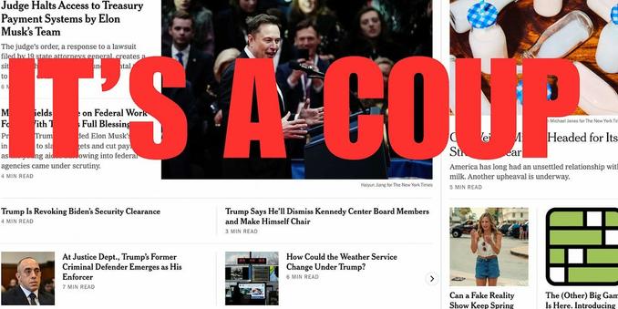 IT'S A COUP text in bold red
