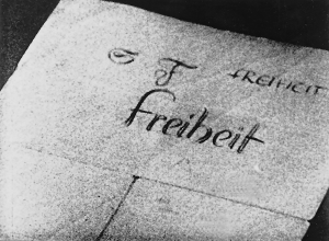 "Freiheit" / "Freedom“, written by Sophie
Scholl on the back of her
indictment paper.