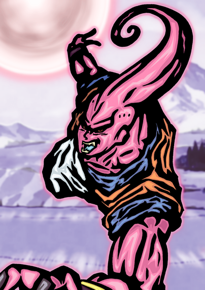 Buu after he as absorbed Gohan. He charges to your screen, while he prepares to shoot a big Kikoha
