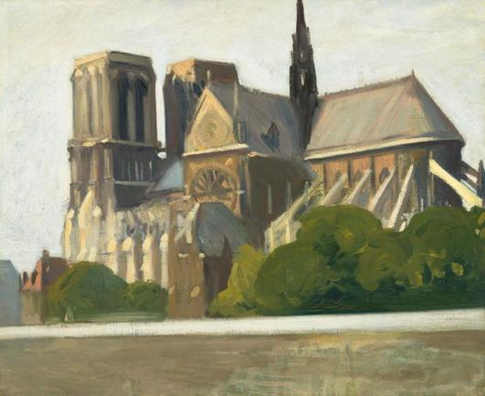 Painting of Notre Dame seen in a side view by Edward Hopper when he was a young man visiting Paris.