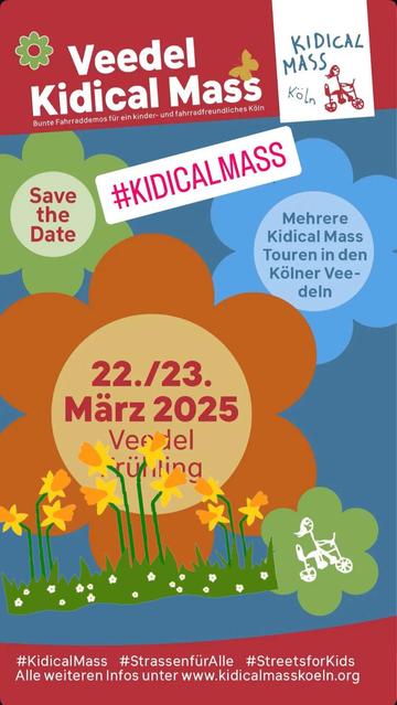 Flyer kidical mass Köln 22./23. März 2025