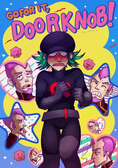 go for it Nakamura meme except it's about a female Team Rocket grunt and Executive Petrel. She has somewhat messy, feathery green hair, a longer nose, and droopy eyes. None of the pictures of Petrel are cute. He is a horrid little man.