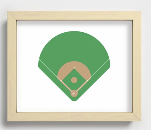 Our baseball field design is shown on a framed print.