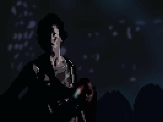 Pixel art from Aliens the movie with pixel art effects to give it a VHS feel.