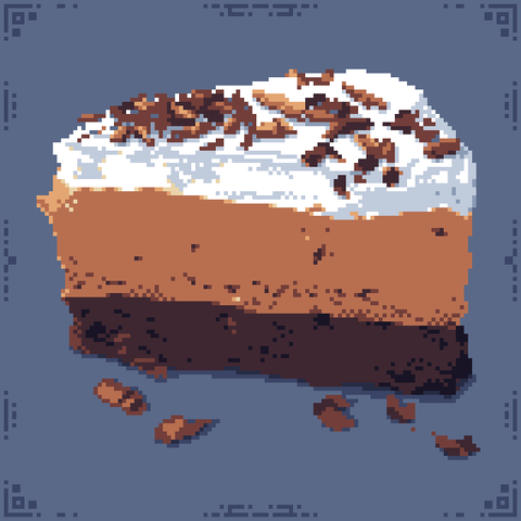 Pixel art depiction of a chocolate mousse cake