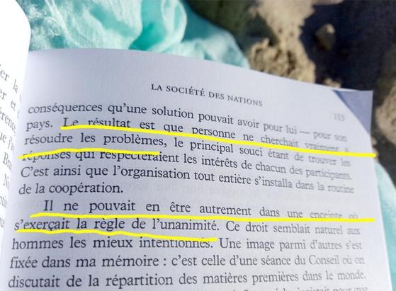 La Société des Nations

Chacun étant préoccupé surtout par les conséquences des décisions pour son pays. Les résultat est que personne ne cherchait vraiment à résoudre les problémes [...] 

Il n'en pouvait pas en être autrement dans une enceinte ou s’exercait la régle de l'unanimité.