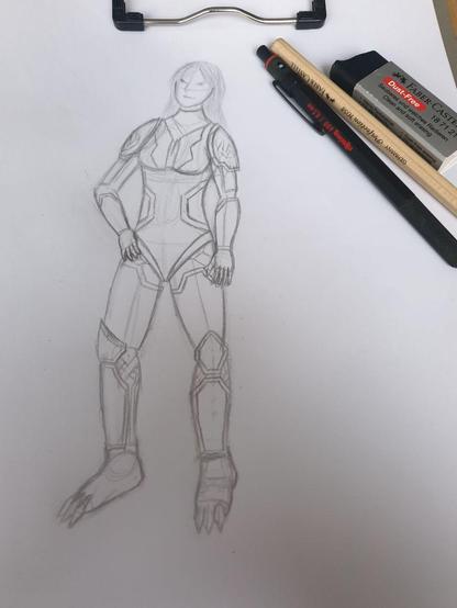 Das Bild zeigt Neya Narmari in ihrem SynTech Kampfanzug aus der Skaáhurii Lore.