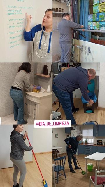 Varias socias y socios de Agua de Mayo limpiando y ordenando el local para que esté en perfecto estado para las actividades de febrero y marzo.