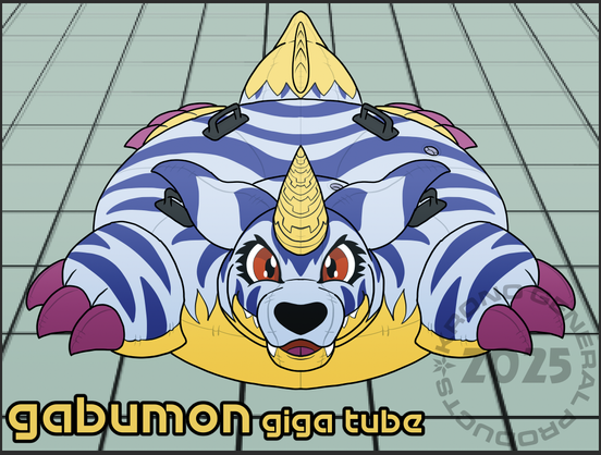 A drawing of a Gabumon inner tube with nub limbs.  It doesn't look particularly "giga" in this picture because there's nothing for scale.