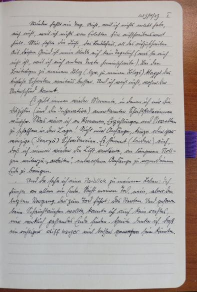 Eine Seite aus meiner Immerdabeikladde, beschrieben in Kurrent. Den Text gebe ich im Blogbeitrag wieder.