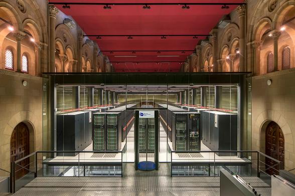 picture of the Mare Nostrum supercomputer, inside an old church