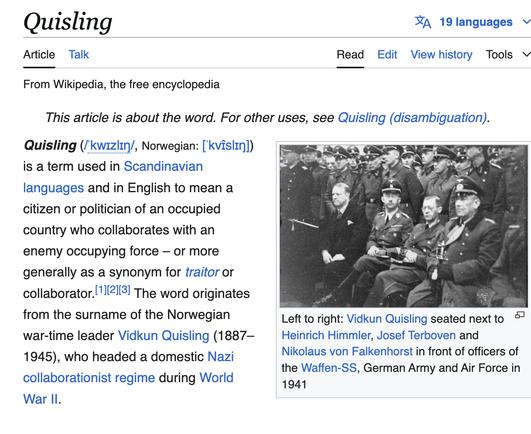The Wikipedia definition of quisling https://en.wikipedia.org/wiki/Quisling