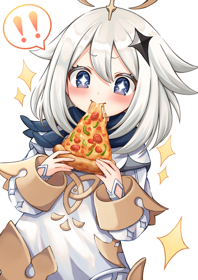 Paimon is enjoying a pizza