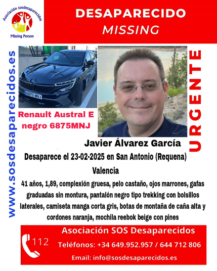 Cartel de persona desaparecida.
Aparece la imagen del coche que conducía y su foto.