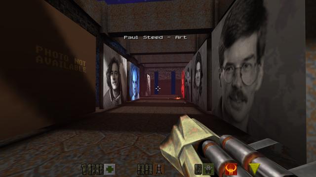 A secret hall of game developers who worked on Quake II.