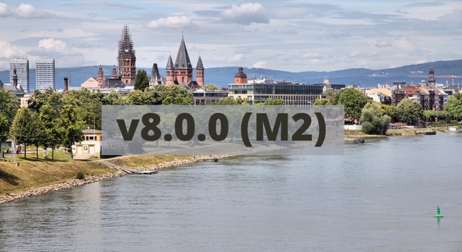 Release image of n98-magerun2 v8.0.0.
The picture shows the city of Mainz in Germany with the banner text "v8.0.0 (M2)".
