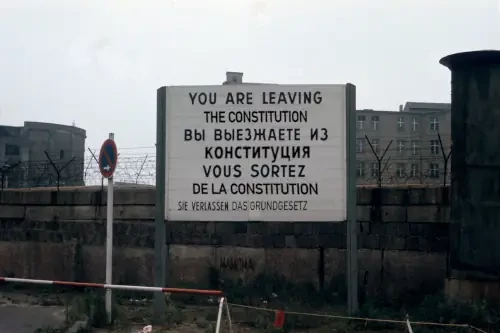 american occupation panel warning you that you are about to leave their sector towards gdr

modified to say in different languages: "you are leaving the constitution"