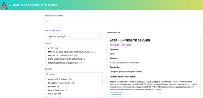 Screenshot du moteur de recherche