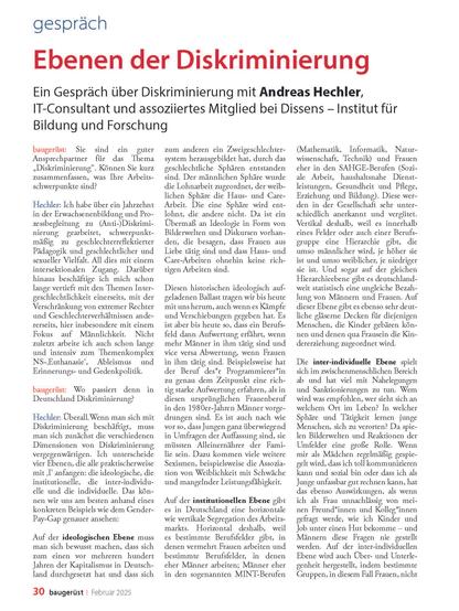 Erste Seite des Interviews mit Andreas Hechler zu Diskriminierung in der Zeitschrift "das baugerüst".