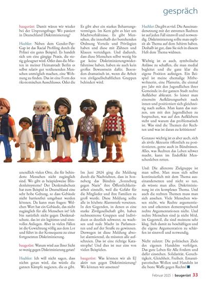 Vierte Seite des Interviews mit Andreas Hechler zu Diskriminierung in der Zeitschrift "das baugerüst".