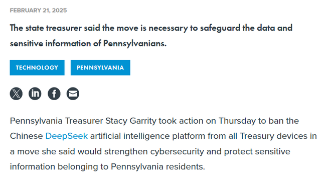 DeepSeekAI Ban in PA
