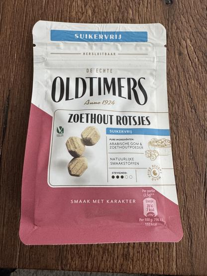 Voorkant Oldtimers Suikervrij Zoethoutrotsjes - met suiker!