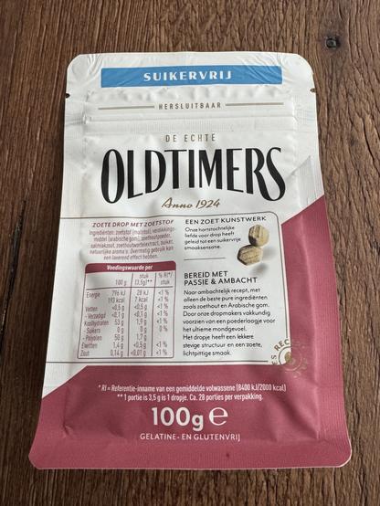 Achterkant Oldtimers Suikervrij Zoethoutrotsjes - met suiker!