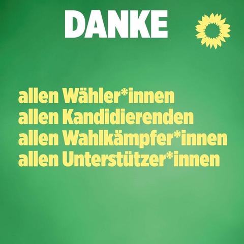 Ein Sharepic der Grünen mit der gelben Sonnenblume oben rechts

text:

Danke allen Wähler*innen
allen Kandidierenden
allen Wahlkämpfer*innen
allen Unterstützer*innen