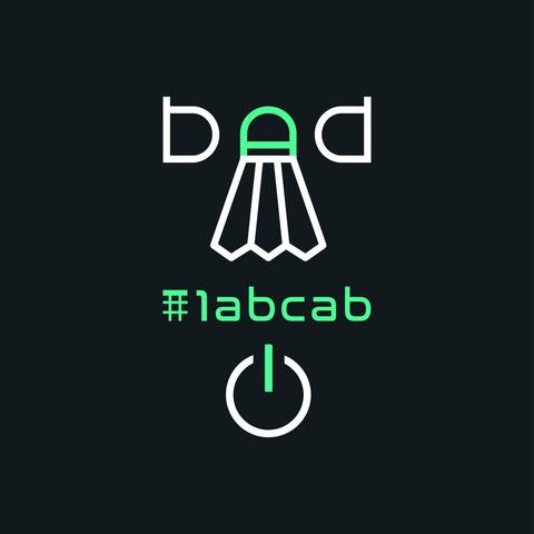 Logo on dark background with abstract face type font, badminton shuttlecock, color code and on-sign.