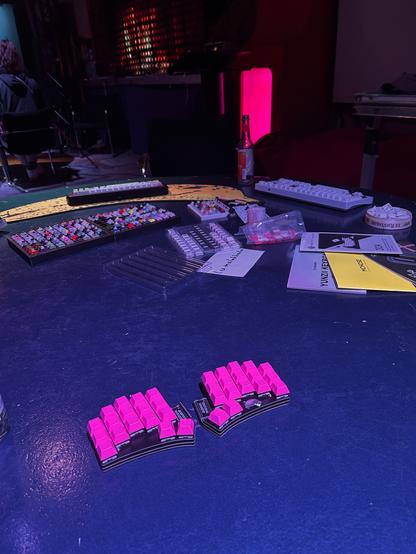 small and big keyboards on a round table