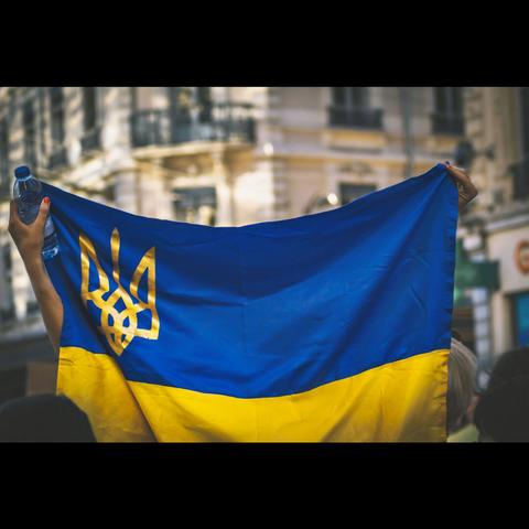 Ukrainian flag in a demonstration, photojournalism