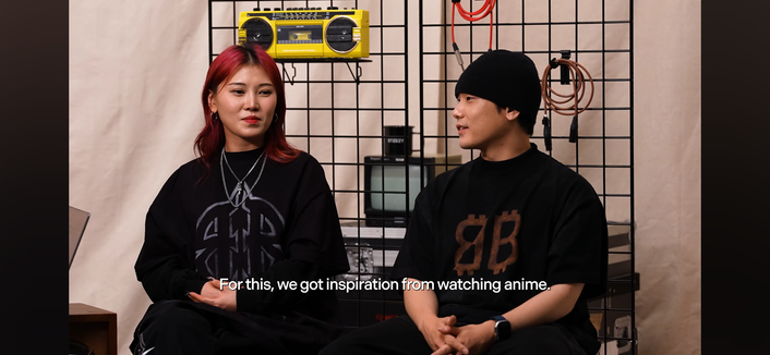 Choreographers talking about the routine they created for S-Class. Caption: For this, we got inspiration from watching anime