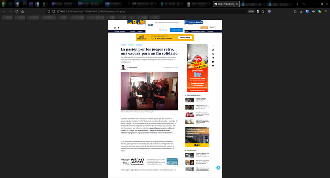 Versión en screenshot de un sitio respaldado