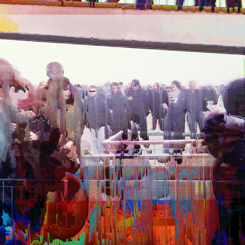 Barcelona digital glitch street photography, made with Bless Hex Editor and the GNU Image Manipulation Program.