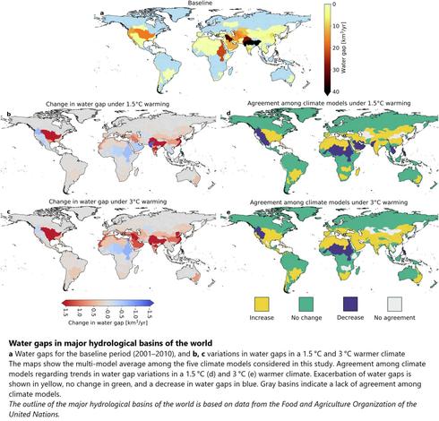 maps - Water gaps in major hydrological basins of the world