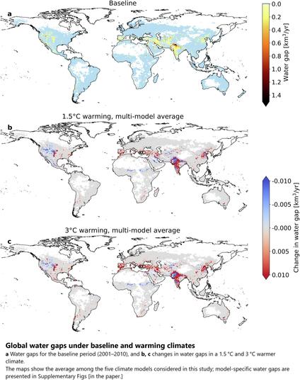 maps - Global water gaps under baseline and warming climates