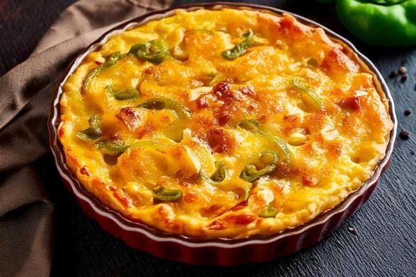 Macaroni cheese pie.