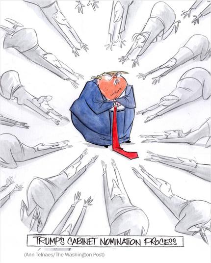 Verbeugung vor dem Bösen. Mann mit roter Kravatte wird hofiert 🖖