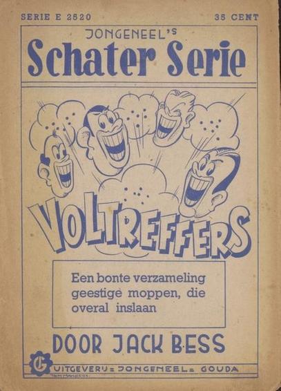Omslag van "Voltreffers : een bonte verzameling geestige moppen" in "Jongeneel's schater-serie", Uitgeverij Jongeneel, Gouda, circa #1950.

Omslag vol met lachende gezichten
