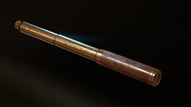3D rendering of a Victorian British naval officer's telescope in brass and leather