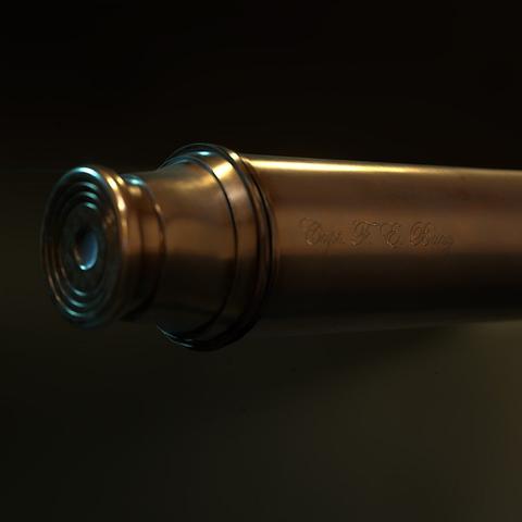 3D rendered close up of the eyepiece of a Victorian British naval officer's telescope