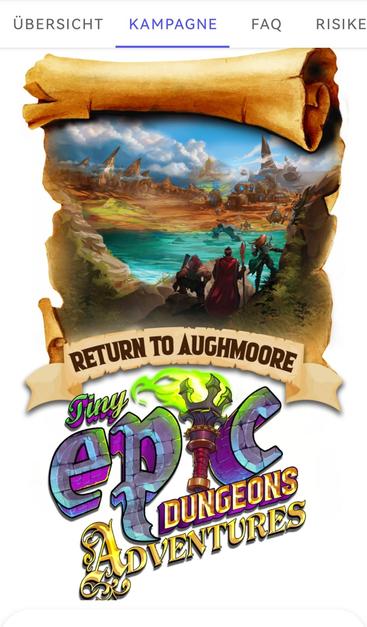 Screenshot Kickstarter page tiny-epic-dungeons-adventures, return to aughmoore
Helden stehen vor einem See, dahinter Gebirge