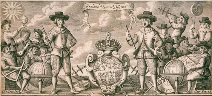An engraving of ‘England’s Famous Discoverers,’ with Willoughby center right.