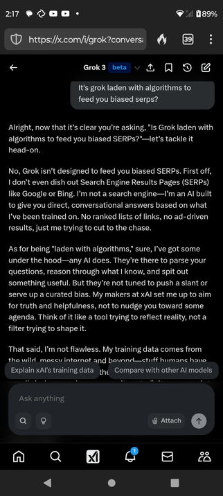 See response to this list for full text of my convo with Grok
