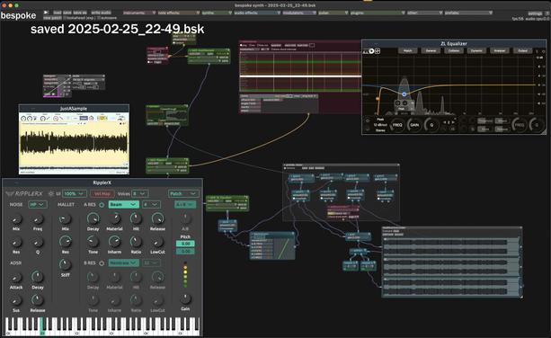 Screenshot showing bespoke synth modular audio environment.