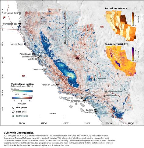 maps - Vertical Land Motion (VLM) with uncertainties, California