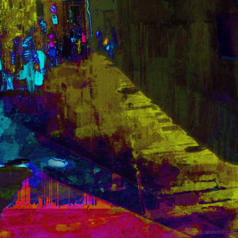 Barcelona digital glitch street photography, made with Bless Hex Editor and the GNU Image Manipulation Program.