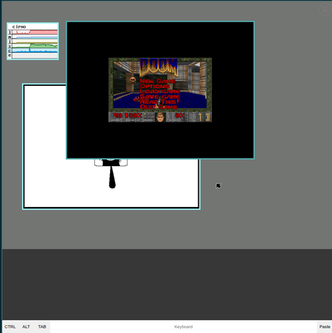 9front with Doom and catclock running in v86 emulator WebXDC