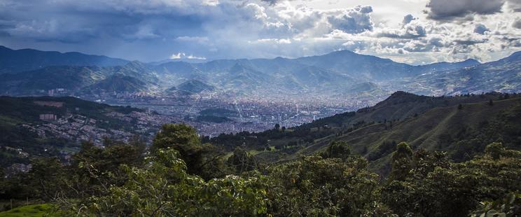 photo - looking down into Medellin, Aburrá Valley, Columbia from a surrounding high ground