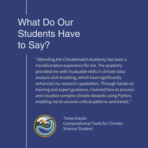 A positive testimonial from a student about Computational Tools for Climate Science.